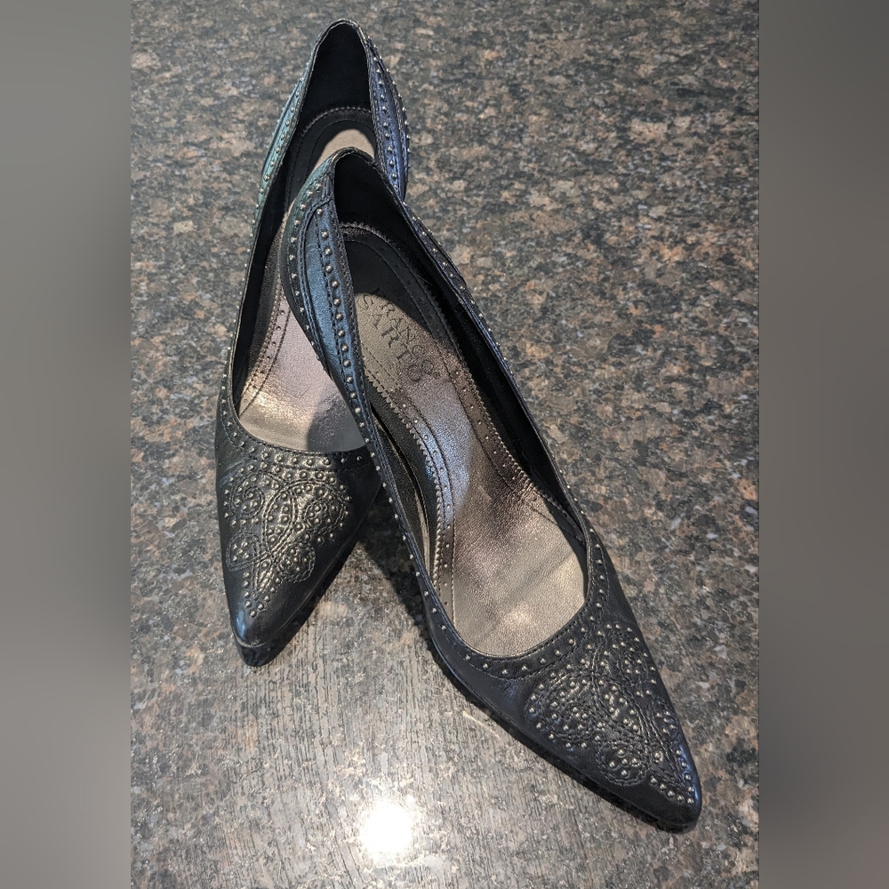 Franco Sarto  Black Pointed Toe Pumps with Silver Stud Details Size 8 1/2